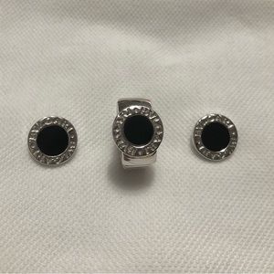 Onyx Rhodium plated ring and earrings set